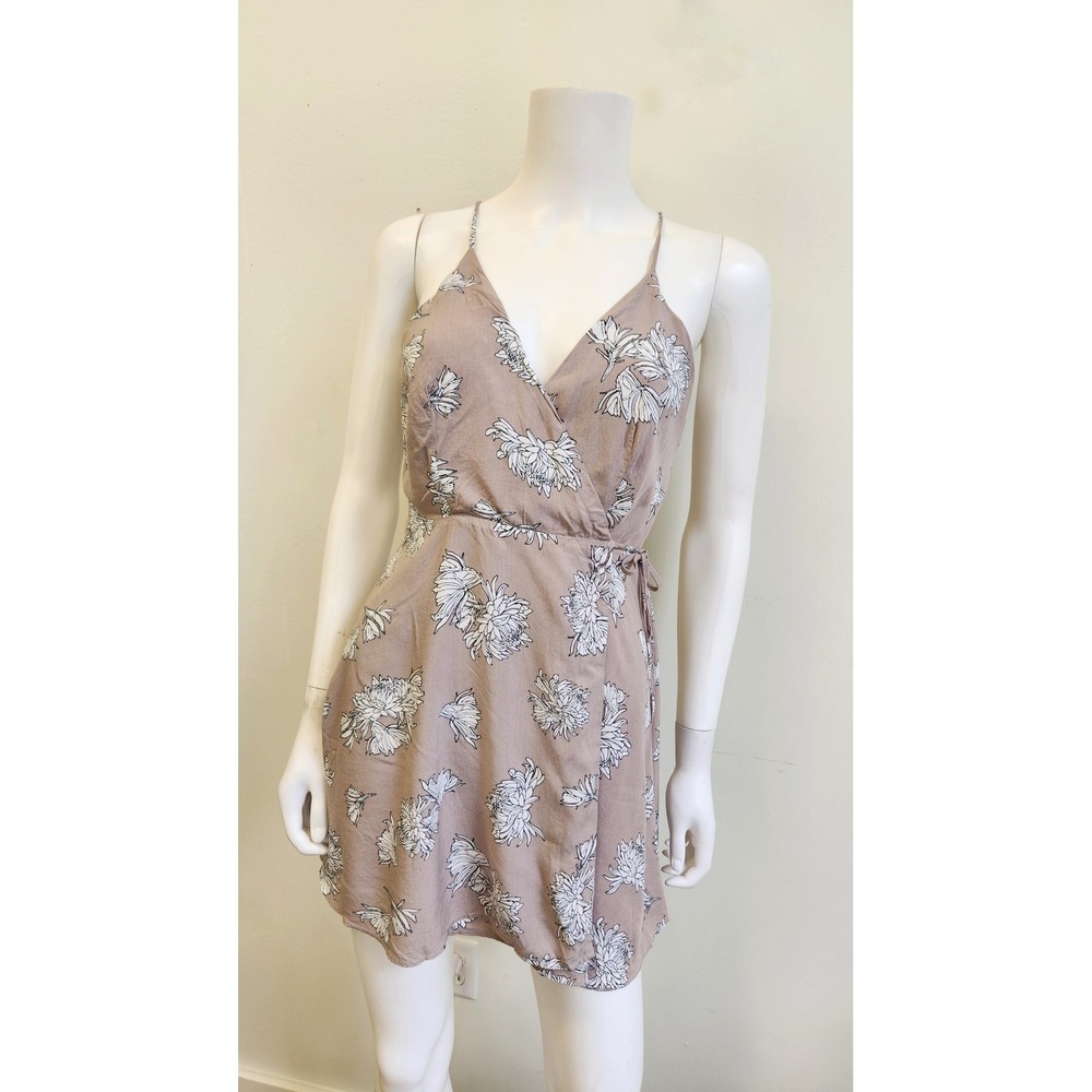 Tobi Wrap Dress Women Small Mauve Floral Open Back Mini Sleeveless Coquette